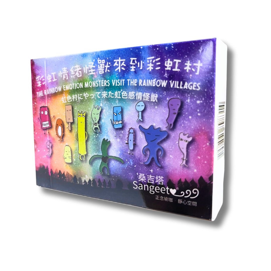 彩虹情緒怪獸x正念靜心x瑜珈卡:中英日三語卡,21張情緒卡x21張瑜珈卡x10張正念靜心卡x2張說明卡,兒童青少年正念卡